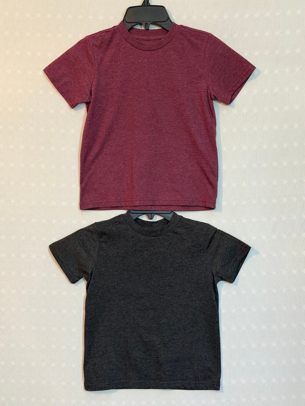Boys Size 6/7 T-Shirt Lot 2 Plain Tees Burgundy Charcoal Heather Basic